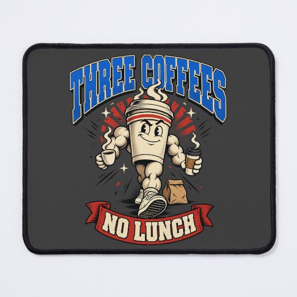 Item preview, Three Coffees No Lunch Funny Overcaffeinated Coffee Mascot designed and sold by AmiGraph.