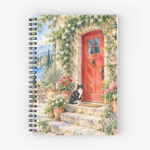 Item preview, Mediterranean Cat Watercolour Cottage Red Door Florals designed and sold by Jozefin's Studio.