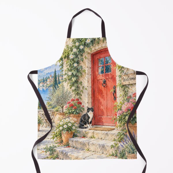 Item preview, Mediterranean Cat Watercolour Cottage Red Door Florals designed and sold by Jozefin's Studio.