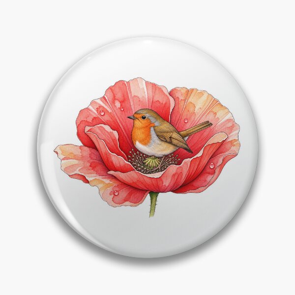 Item preview, Cute Robin in Red Poppy Flower – Kawaii Songbird Floral Nature Cottagecore designed and sold by MrDev.
