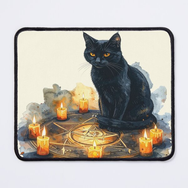 Item preview, The witch's cat, a black cat with candles in watercolors designed and sold by LiskoDesign.