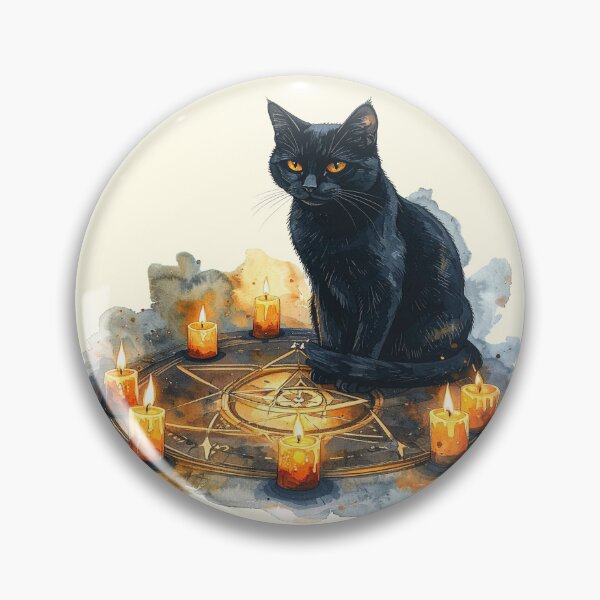 Item preview, The witch's cat, a black cat with candles in watercolors designed and sold by LiskoDesign.