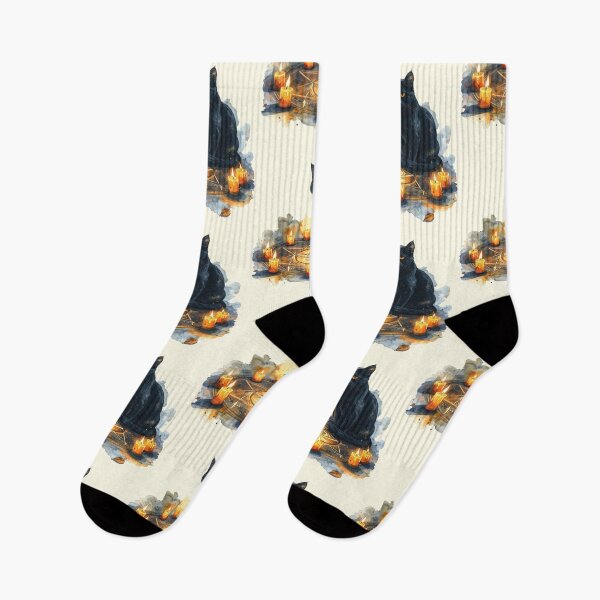 Item preview, The witch's cat, a black cat with candles in watercolors designed and sold by LiskoDesign.