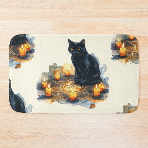 Item preview, The witch's cat, a black cat with candles in watercolors designed and sold by LiskoDesign.