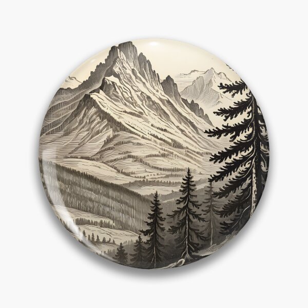 Item preview, Alpine mountain landscape in the style of antique copperplate engraving designed and sold by Keldorhunt.