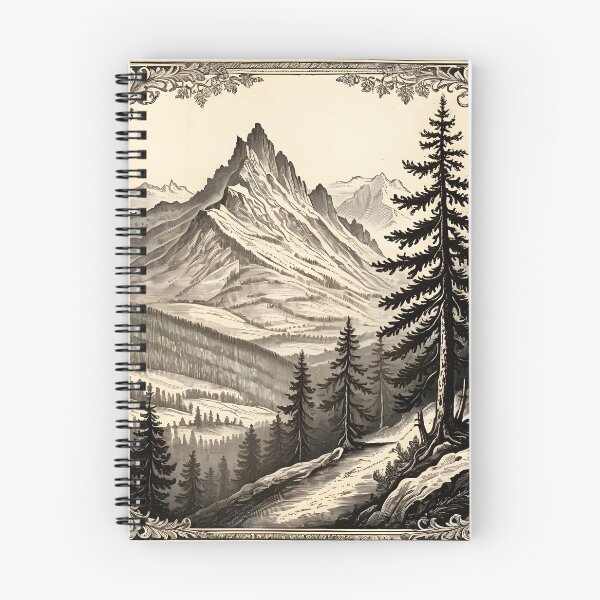 Item preview, Alpine mountain landscape in the style of antique copperplate engraving designed and sold by Keldorhunt.