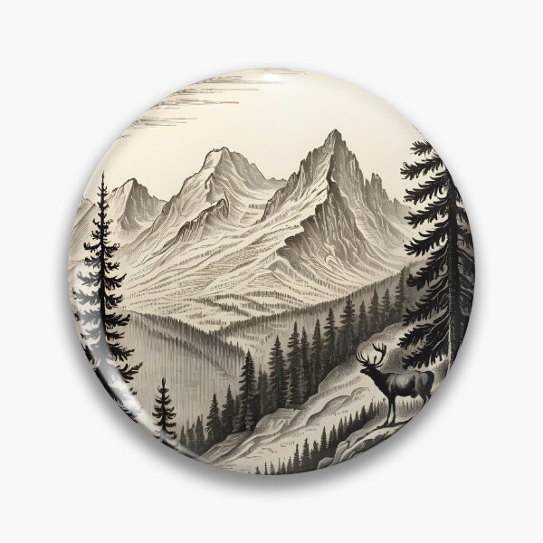 Item preview, Alpine mountain landscape in the style of antique copperplate engraving designed and sold by Keldorhunt.