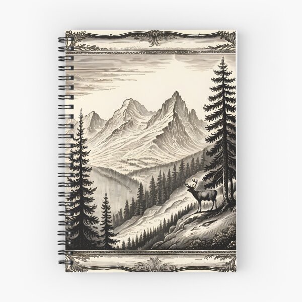 Item preview, Alpine mountain landscape in the style of antique copperplate engraving designed and sold by Keldorhunt.