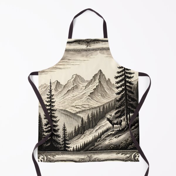 Item preview, Alpine mountain landscape in the style of antique copperplate engraving designed and sold by Keldorhunt.