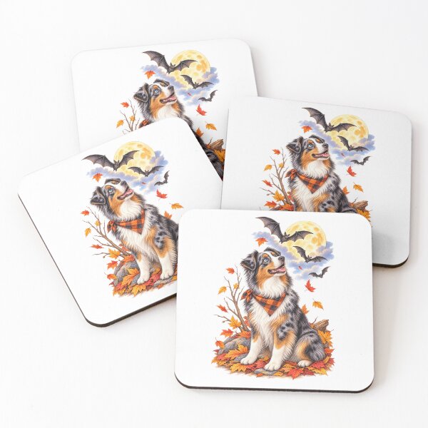 Item preview, Australian Shepherd Watching Bats | Halloween Dog designed and sold by PAPIRO SIGLO XXI.