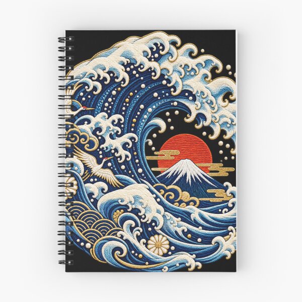 Item preview, Japanese Wave Embroidery – Mount Fuji, Cranes & Rising Sun Art designed and sold by Emoji Emblems.