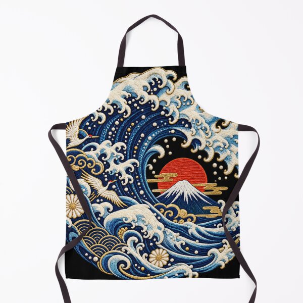 Item preview, Japanese Wave Embroidery – Mount Fuji, Cranes & Rising Sun Art designed and sold by Emoji Emblems.