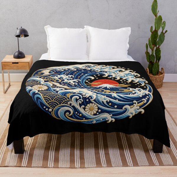 Item preview, Japanese Wave Embroidery – Mount Fuji, Cranes & Rising Sun Art designed and sold by Emoji Emblems.