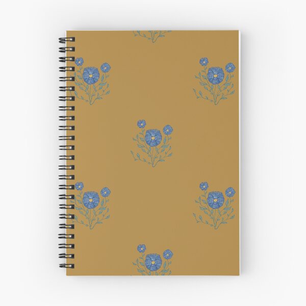 Item preview, Blue Flowers on Mustard Brown Pattern designed and sold by Anne Kerrigan Design.