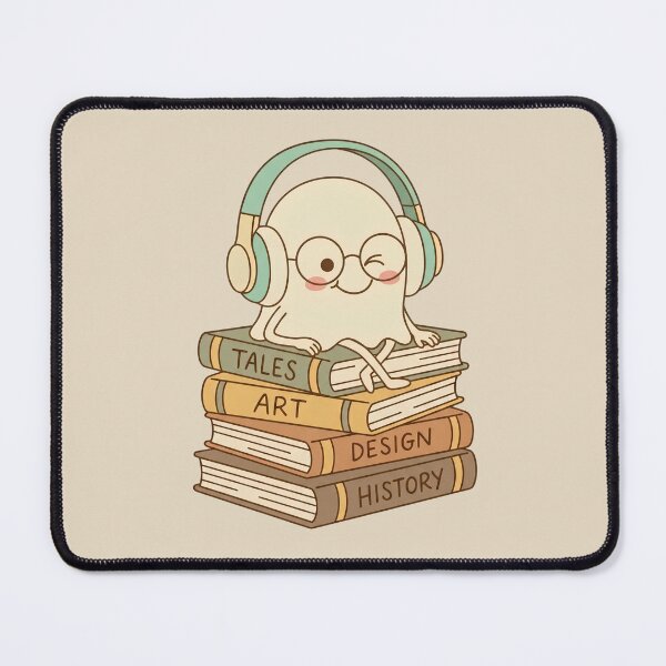 Item preview, Cute Kawaii Bookworm Ghost with Headphones & Glasses designed and sold by AOCollections.