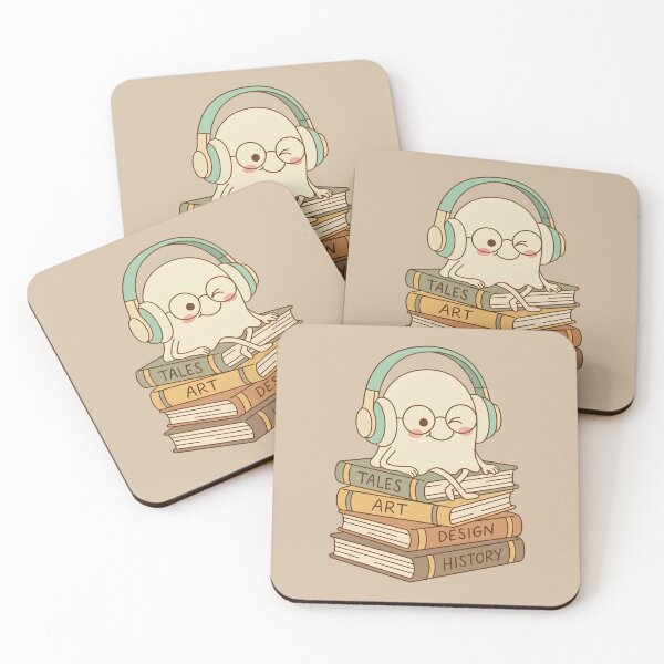 Item preview, Cute Kawaii Bookworm Ghost with Headphones & Glasses designed and sold by AOCollections.