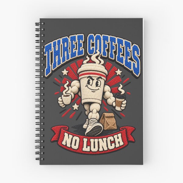 Item preview, Three Coffees No Lunch, Funny Crochet Style Coffee Mascot designed and sold by AmiGraph.