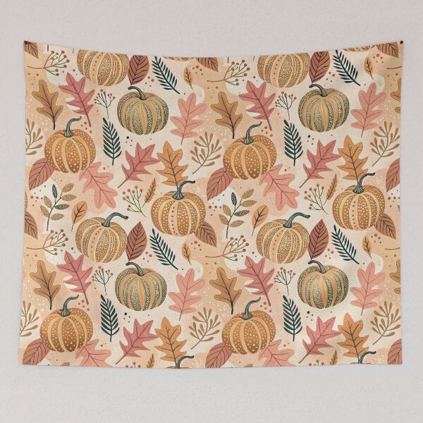 Item preview, Cozy Autumn Pumpkin Pattern - Rustic Farmhouse Fall Leaves designed and sold by AOCollections.