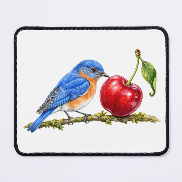 Item preview, Cute Bluebird with Red Cherry – Kawaii Songbird Fruit Nature Cottagecore designed and sold by MrDev.
