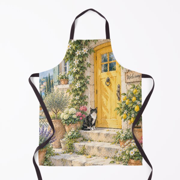 Item preview, Mediterranean Courtyard Oil Painting Yellow Door Cat designed and sold by Jozefin's Studio.
