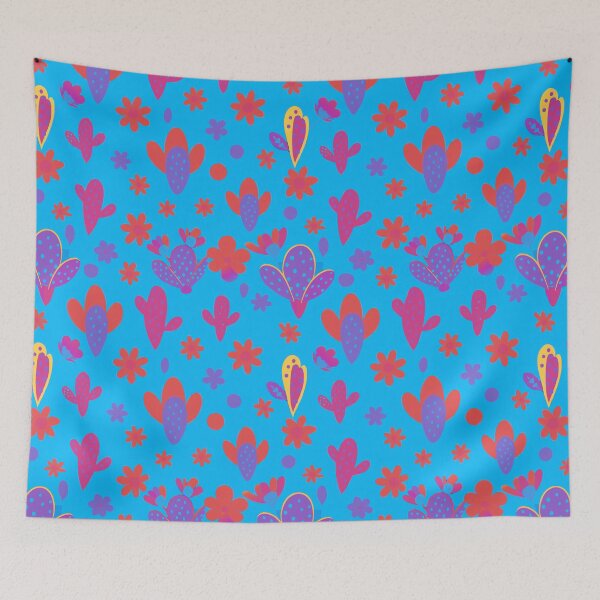 Aperçu de l'œuvre Motif cactus pop art - Succulente du désert aux couleurs néon éclatantes bleu et rose créée et vendue par AOCollections.