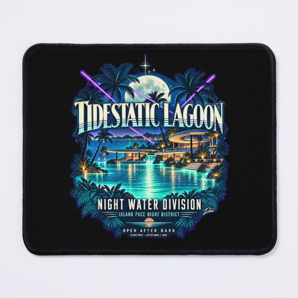 Item preview, TIDESTATIC LAGOON — Retro Tropical Night Resort Graphic designed and sold by Island Pace Design.