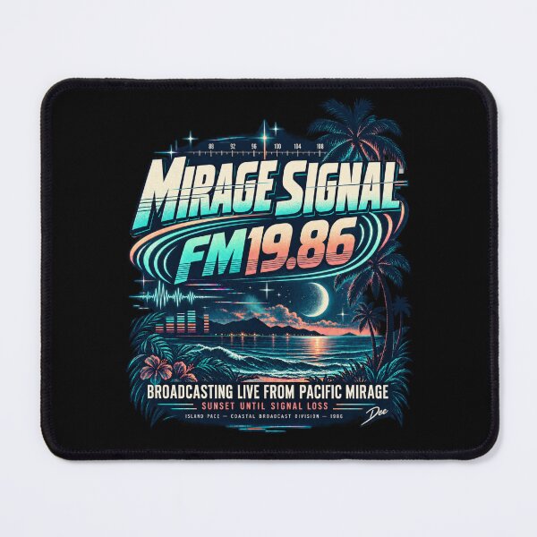 Item preview, MIRAGE SIGNAL FM 19.86 — Retro Tropical Radio Night Graphic designed and sold by Island Pace Design.