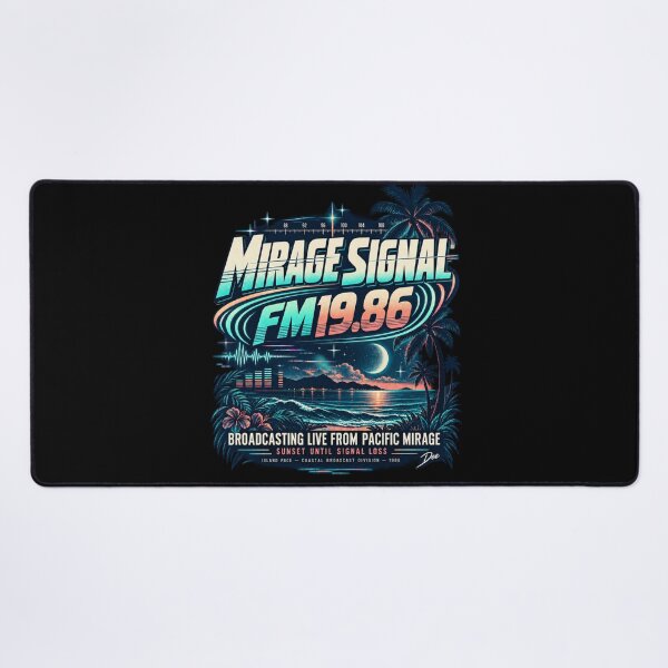 Item preview, MIRAGE SIGNAL FM 19.86 — Retro Tropical Radio Night Graphic designed and sold by Island Pace Design.