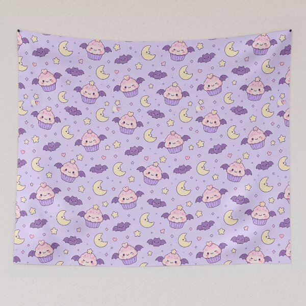 Item preview, Kawaii Bat Cupcake Moon Pattern designed and sold by Soft Berry Studio.