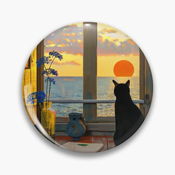 Item preview, cat at the window admiring the sunset over the sea designed and sold by cathygwen.