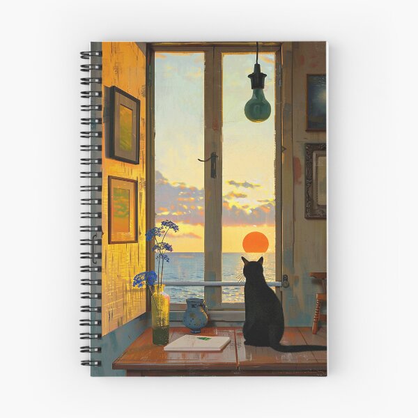 Item preview, cat at the window admiring the sunset over the sea designed and sold by cathygwen.
