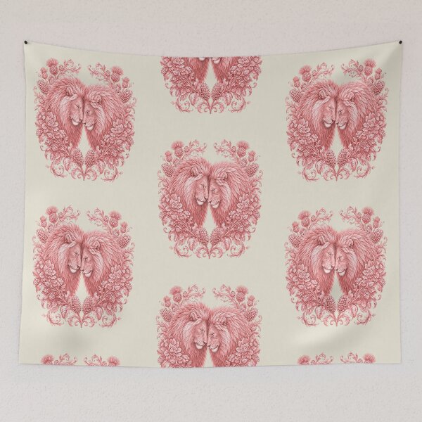 Item preview, Pink Floral Lion Pair Vintage Illustration designed and sold by the artedivino.