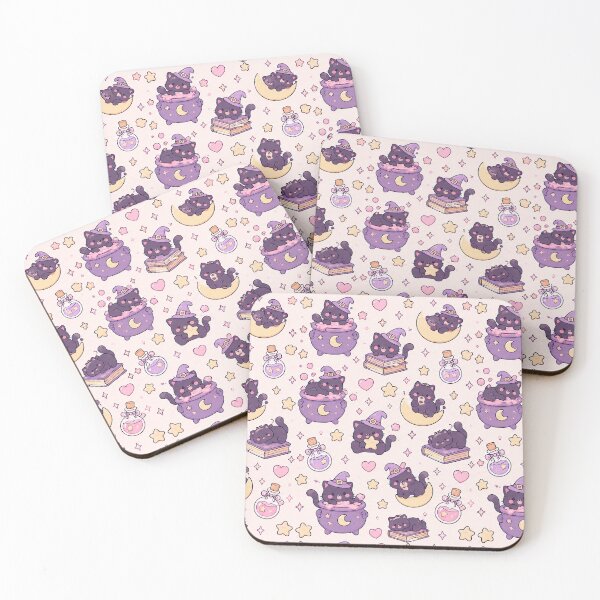 Item preview, Kawaii Witch Cat Potion Pattern designed and sold by Soft Berry Studio.