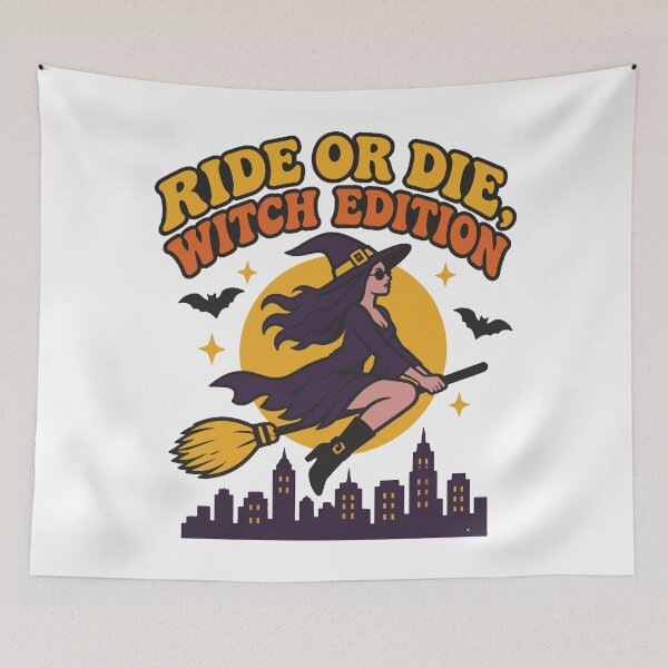Item preview, Ride or Die, Witch Edition — Flying Witch over a City at Night designed and sold by Uglyandcute.