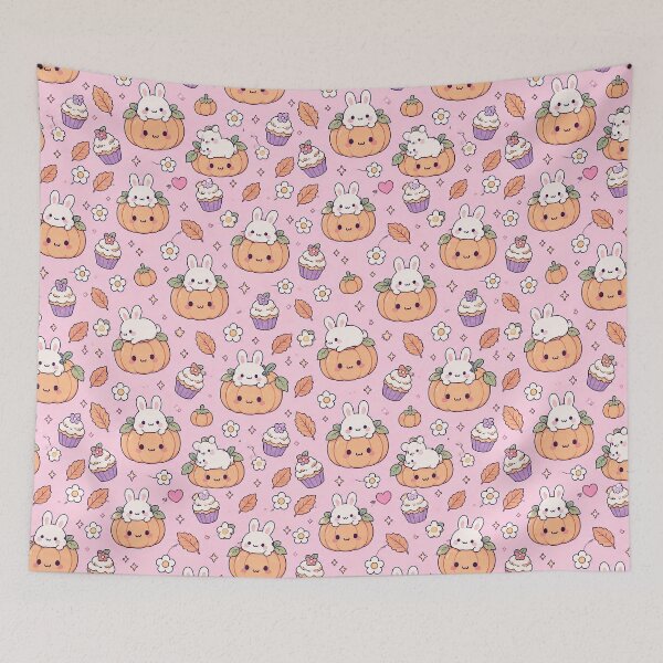 Item preview, Kawaii Bunny Pumpkin Cupcake Pattern designed and sold by Soft Berry Studio.