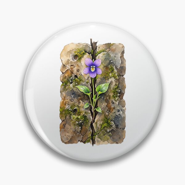 Item preview, Violet Pansy Growing Through Stone Wall – Botanical Cottagecore Nature Art | Resilience designed and sold by MrDev.