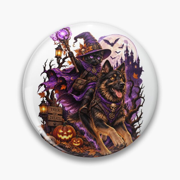 Item preview, Witch Cat Riding a Dog – Halloween Cat & Dog Fantasy designed and sold by Nexavri Art.