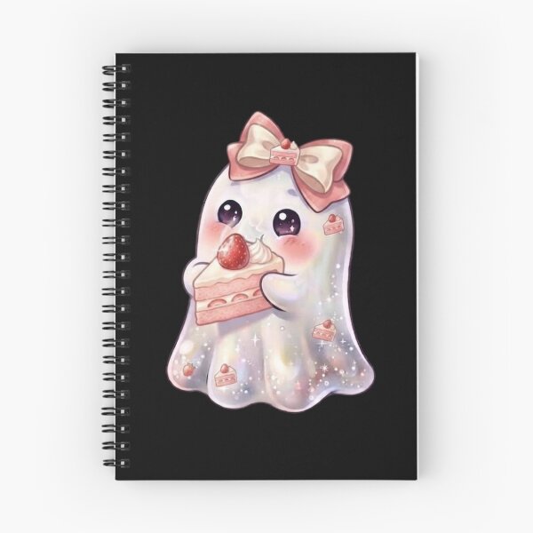 Item preview, Cute Kawaii Ghost Eating a Strawberry Shortcake Slice Design / Halloween / Birthday / Foodie / T-shirts mugs stickers phone case hardcover journal poster designed and sold by TeenLake.
