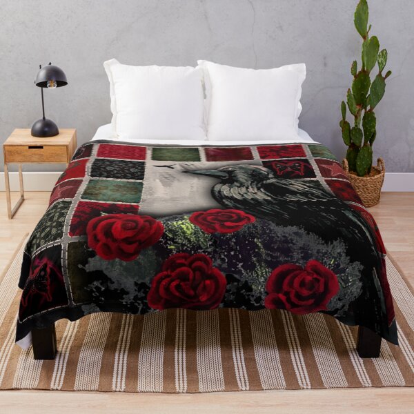 Item preview, Gothic Raven & Roses Patchwork – Dark Romantic Quilt Art designed and sold by ArtistsAtticWI.