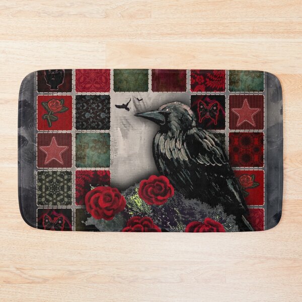 Item preview, Gothic Raven & Roses Patchwork – Dark Romantic Quilt Art designed and sold by ArtistsAtticWI.