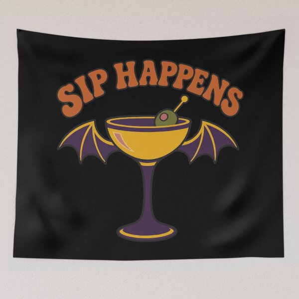 Item preview, halloween SIP HAPPENS Cocktail with Bat Wings and Olive designed and sold by Uglyandcute.