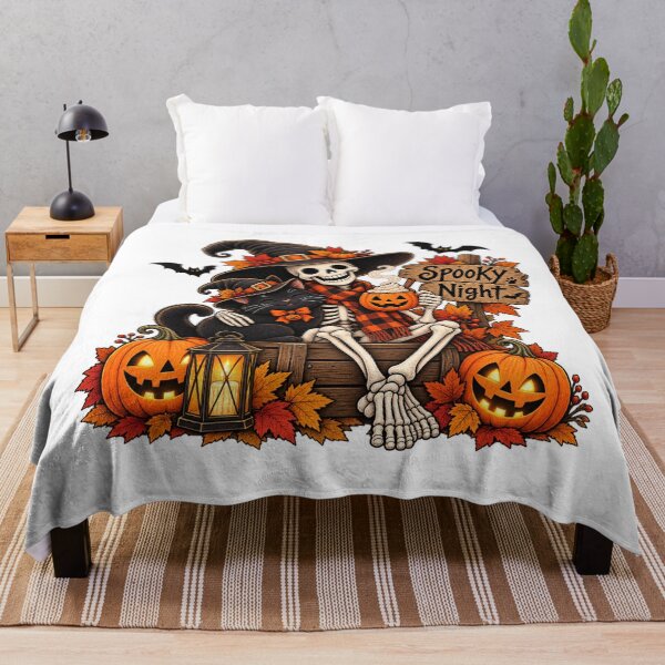 Item preview, Cozy Spooky Night Skeleton and Black Cat designed and sold by Livanty.