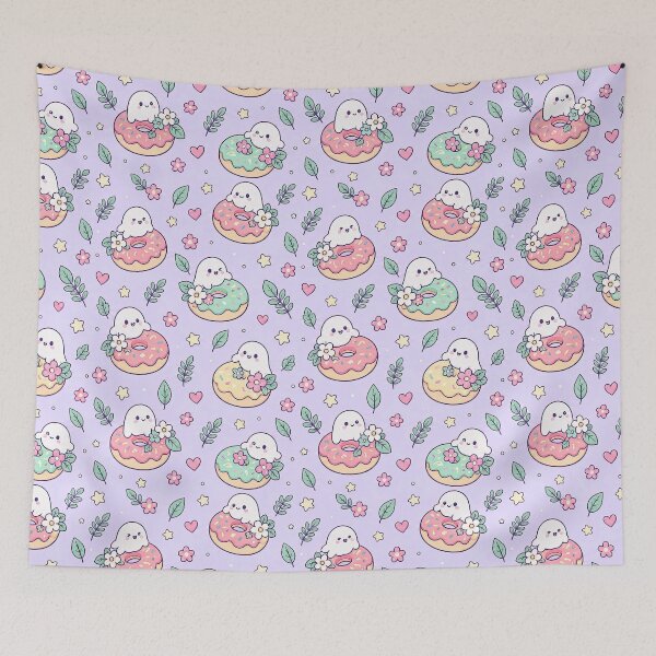 Item preview, Kawaii Ghost Flower Donut Pattern designed and sold by Soft Berry Studio.
