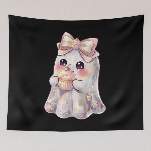 Item preview, Cute Kawaii Ghost Eating a Strawberry Cupcake Design / Baking /  Cherry / Halloween / Foodie / T-shirts mugs stickers phone case hardcover journal poster designed and sold by TeenLake.