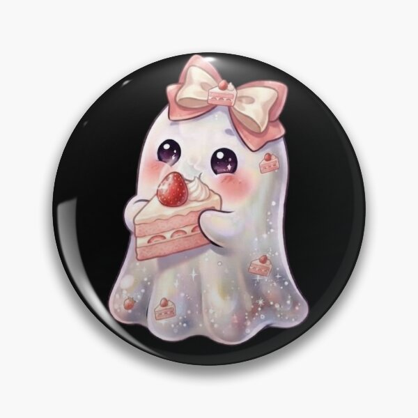 Item preview, Cute Kawaii Ghost Eating a Strawberry Shortcake Slice Design / Halloween / Birthday / Foodie / T-shirts mugs stickers phone case hardcover journal poster designed and sold by TeenLake.