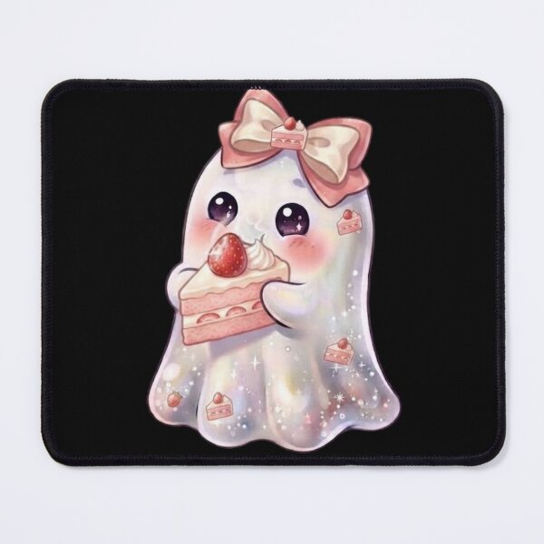 Item preview, Cute Kawaii Ghost Eating a Strawberry Shortcake Slice Design / Halloween / Birthday / Foodie / T-shirts mugs stickers phone case hardcover journal poster designed and sold by TeenLake.