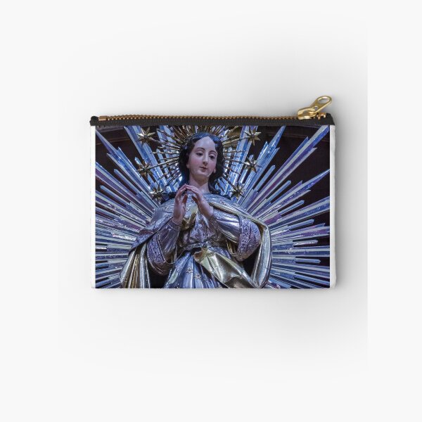 Item preview, Silver and Gold Virgin Mary Statue With Radiant Starburst Halo Inside Ornate Church Interior Icon designed and sold by Nmallia.