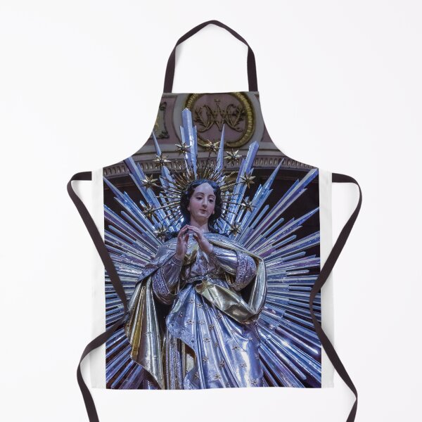 Item preview, Silver and Gold Virgin Mary Statue With Radiant Starburst Halo Inside Ornate Church Interior Icon designed and sold by Nmallia.