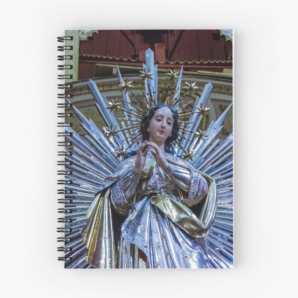 Item preview, Silver and Gold Virgin Mary Statue With Radiant Starburst Halo Inside Ornate Church Interior Icon designed and sold by Nmallia.