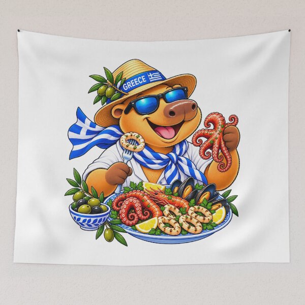 Item preview, Cute Greece Capybara – Greek Seafood Holiday Adventure designed and sold by CapybaraTravels.